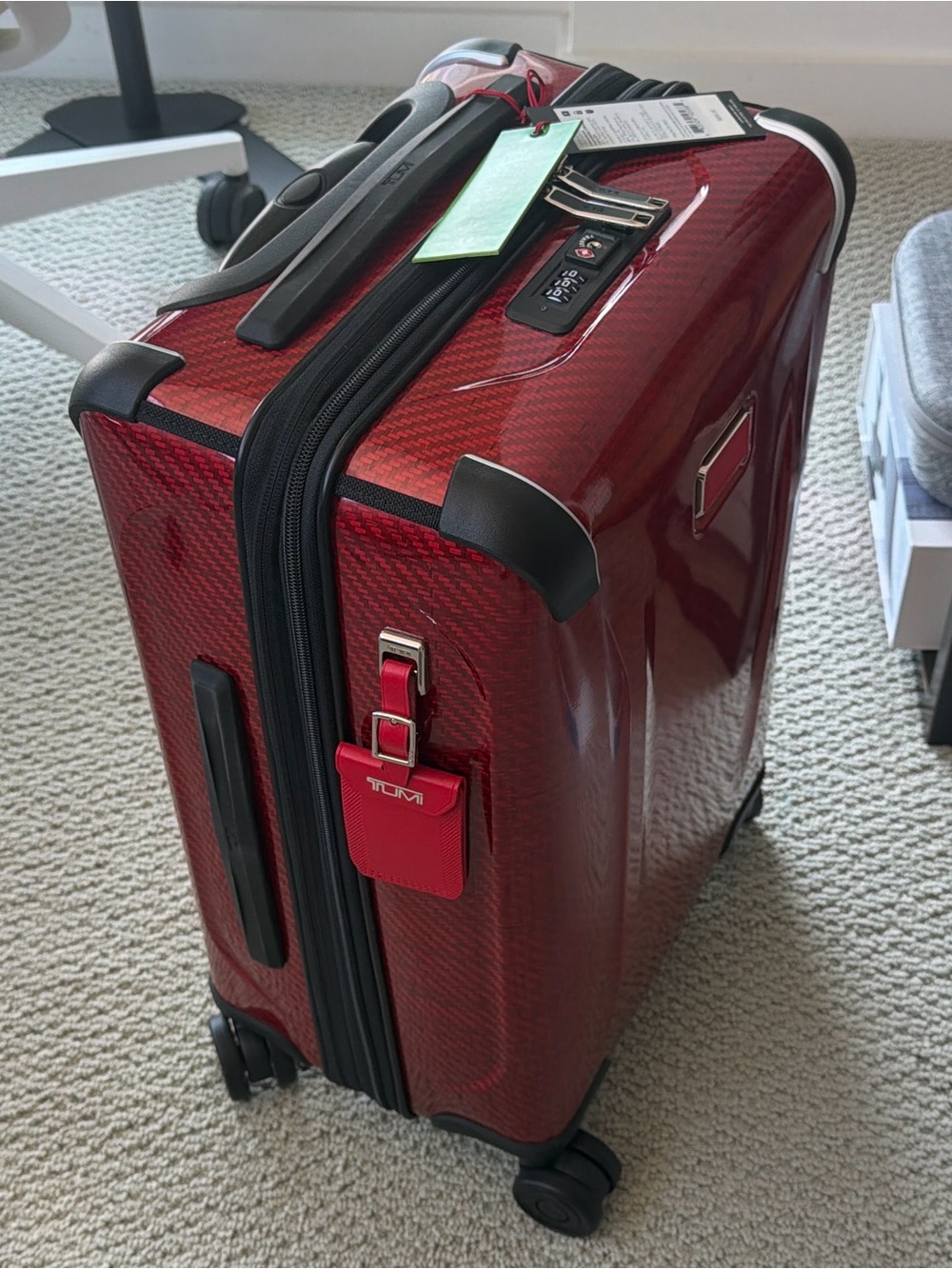 Tumi Red Hard Shell Carry-On Spinner Luggage